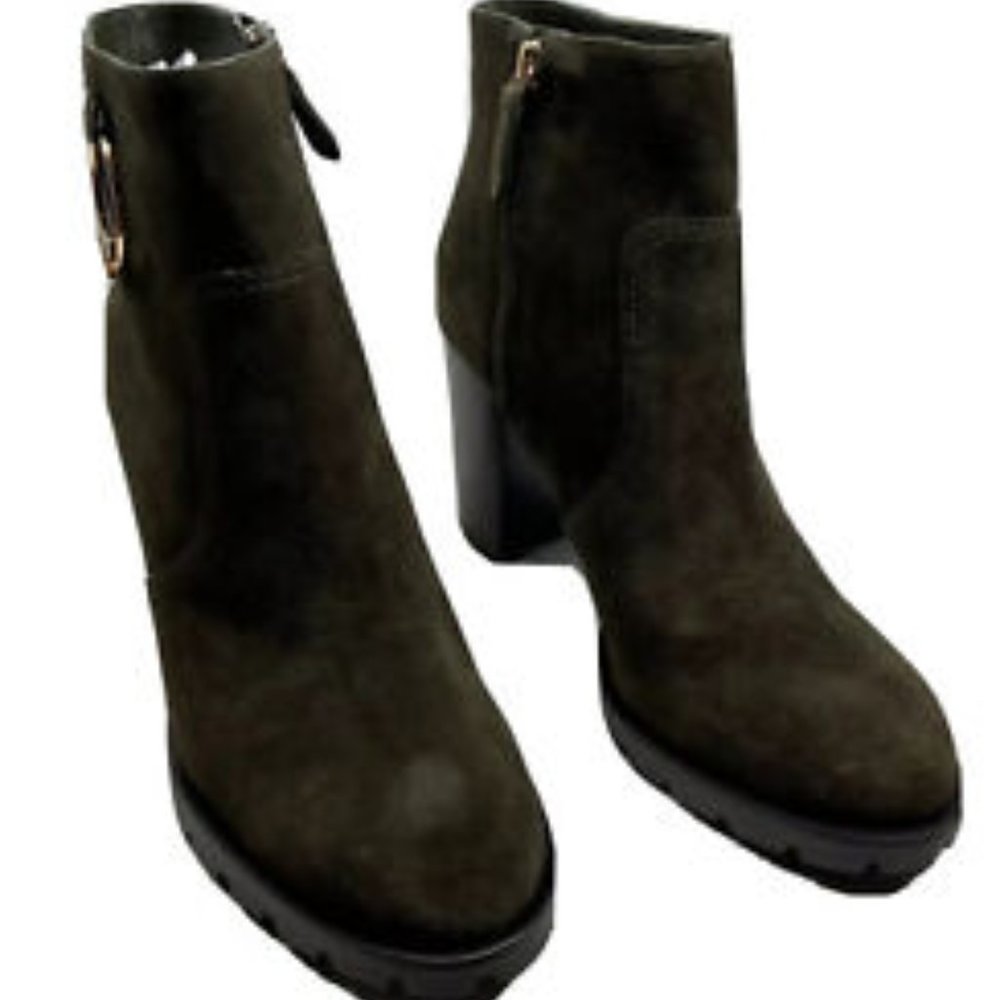 Tory Burch Sofia 85mm Lug Sole Bootie In Military Green Suede